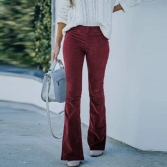Versona | Deep Burgundy Corduroy Flare Pants Pull On Size Medium - Picture 1 of 7